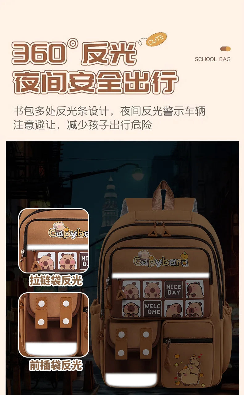 Kawaii Capybara School Backpack for Girls School Bags Set Casual Daypack Teens Girls Book Bag Children Schoolbag Travel Backpack