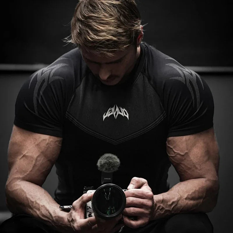 Sports T-shirt Men's Tight Fitness Suit High Elasticity Quick-drying American Tight Fashion Muscle Leg Training Short Sleeve