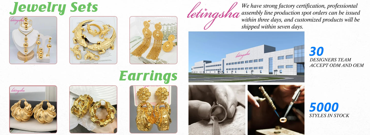 French Fashion New Collecation Jewelry African Gold Color Earrings Rings Sets Dubai Classic Women's Necklace Earrings Set Party