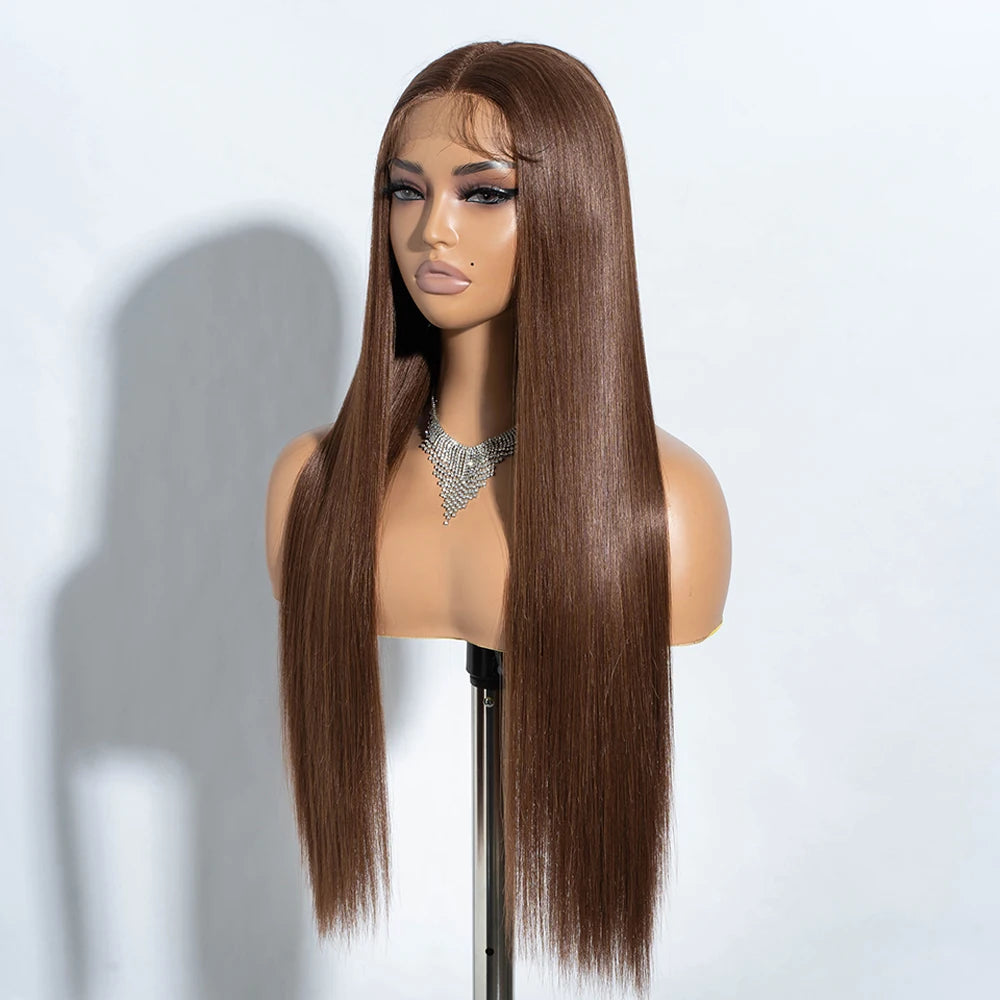 Synthetic Lace Front Wigs Warm Brown Black Color Hair  30" Long straight Wig For Women Lace Wig Heat Resistant Cosplay Wigs