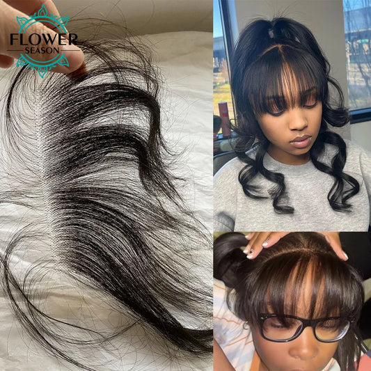 HD Lace Hairline Hairpieces Replacement Fringe Bang Hack Natural Baby Hair Bangs Fringe Forehead 6*1 inch Natural Color