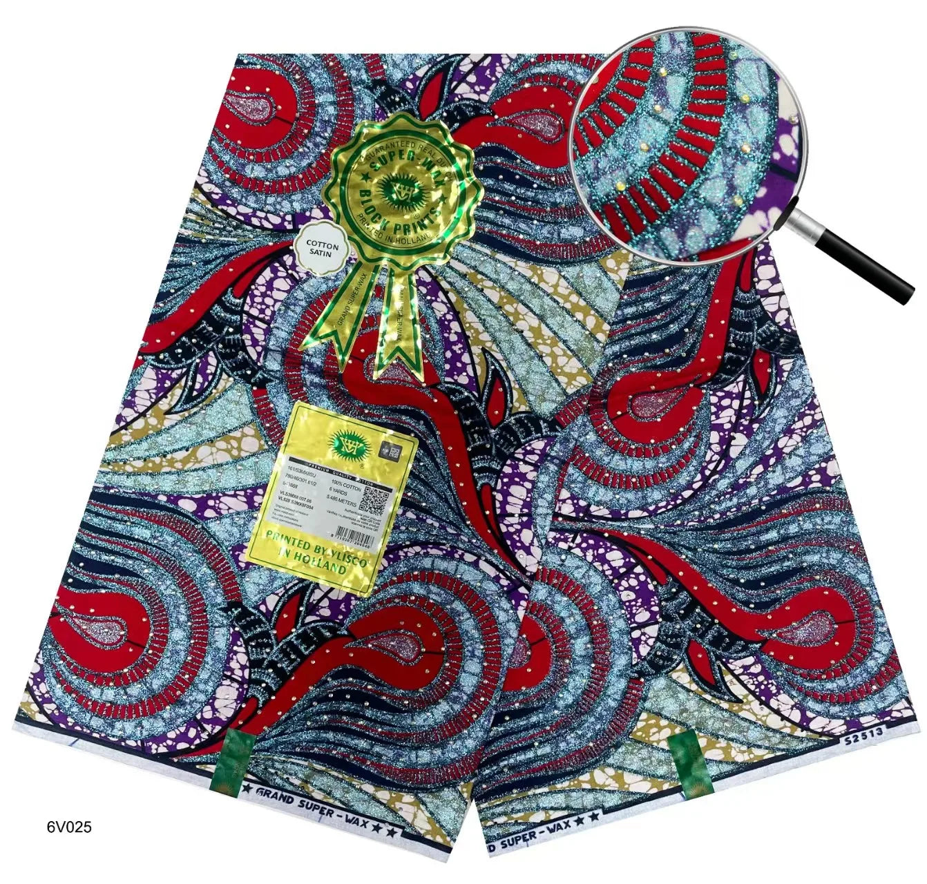 African Wax | Fabric Wax WIth Stones | Wax Block Fabrics For Women Dress, 6 Yards Wax Tissu