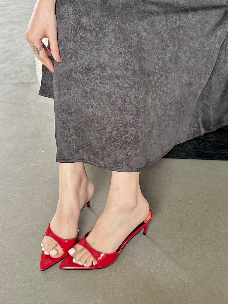 Eilyken New Arrived Pointed Toe Thin High Heels Slippers Women Strippers Sandals Sexy Mule Slides Summer Shoes
