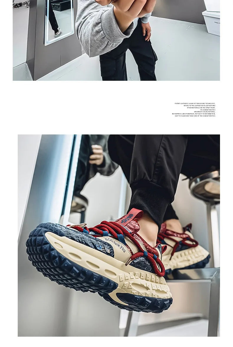 Trendy Dad Sneakers Thick Bottom Heightening Men's Casual Sports Shoes Spring Summer New Style round Toe Low Top EVA Insole