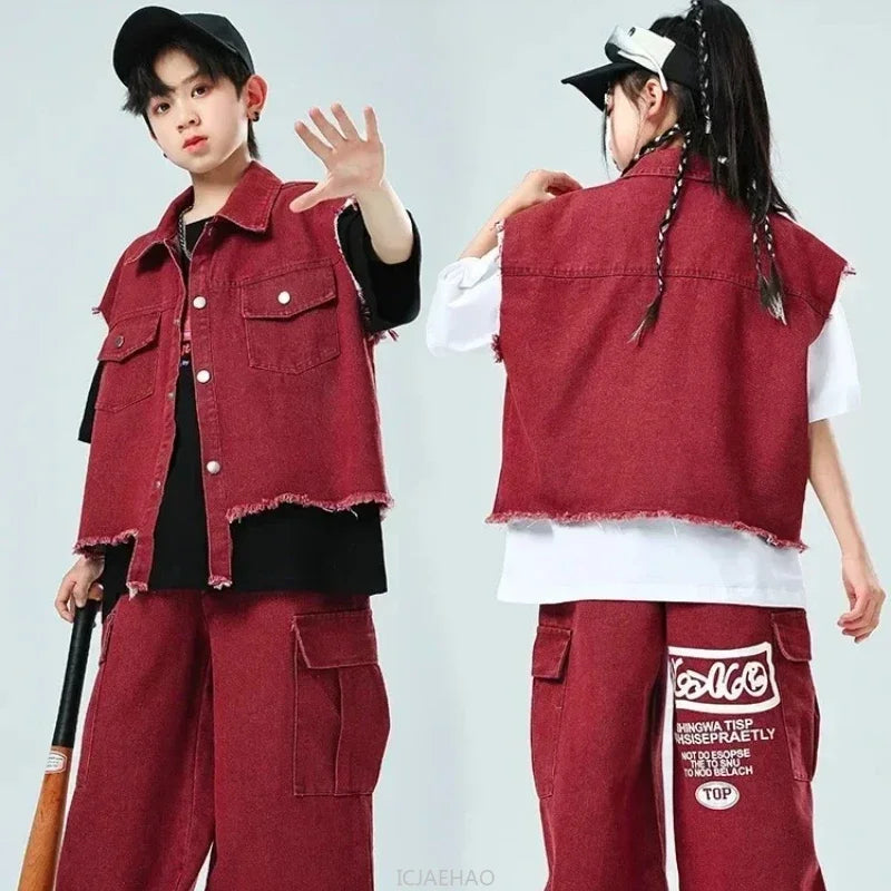 Children Hip Hop Jazz Fashion Show BoyGirl Loose Vest Baggy Pan t T-shirt Suits Sets Dance Performance Clothes Kids Tracksuits
