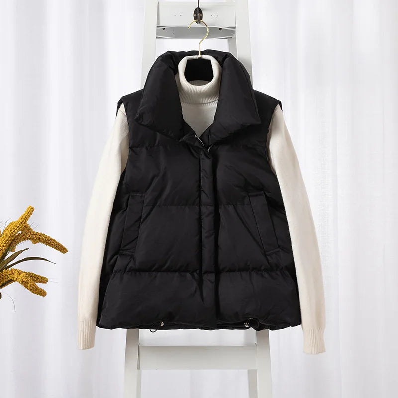 Women Zippered Cotton Vest Winter Autumn Sleeveless Waistcoat Jacket Vintage