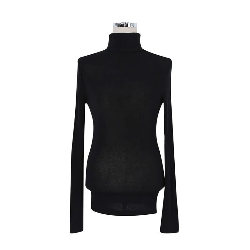 Turtleneck Slim High Quality Plain T Shirt Women Cotton Elastic Basic Female Tops Long Sleeve Sexy Thin T-shirt see through 2026
