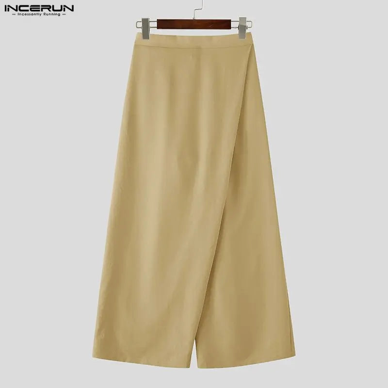 INCERUN Men's Pants Solid Color Joggers Elastic Waist Joggers Trousers For Man Streetwear Loose Casual Irregular Wide Leg Pants