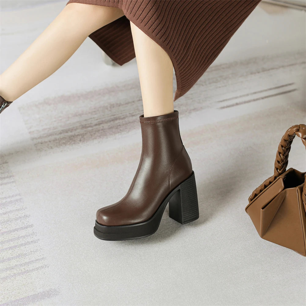 2025 NEW Brand Women Autumn Winter Boots Sexy High Heels Platform Black Brown Side Zip Shoes Woman Ankle Boots Size 33-41