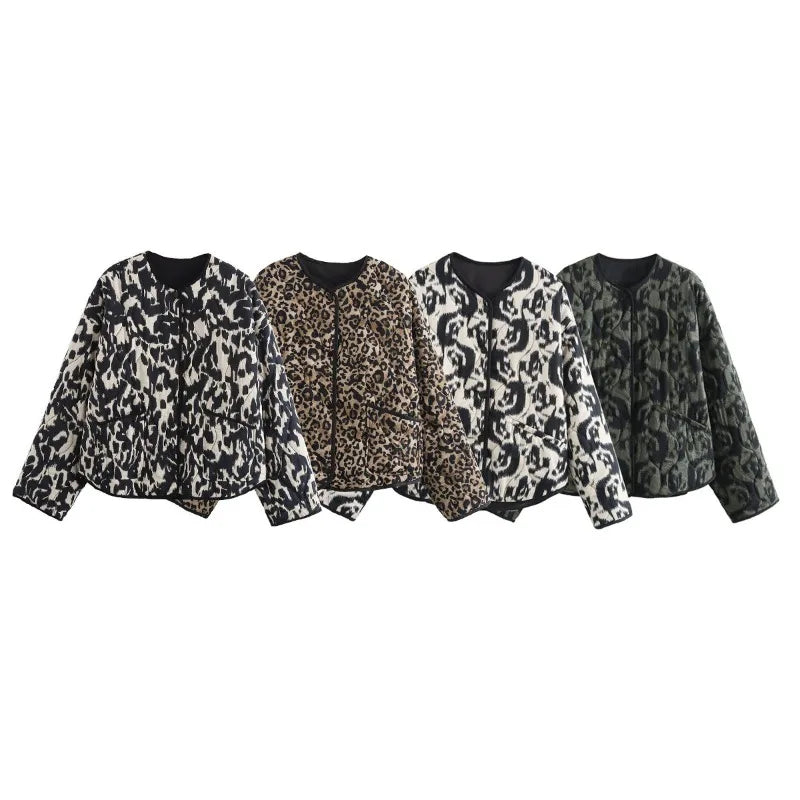 European and American style women's clothing 2025 fashion autumn and winter new item loose animal pattern printed cotton jacket