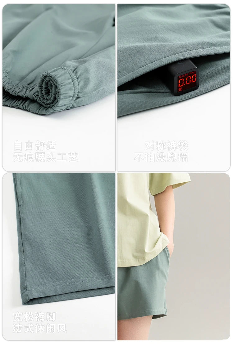 Couple Pajamas Set Summer Short-Sleeved Sleepwear 100% Cotton Men and Women Pyjamas