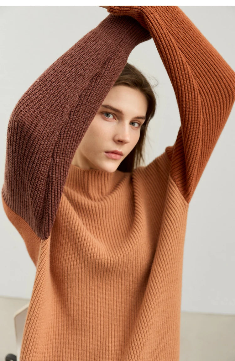 AMII Minimalism Sweaters Women 2024 Spring Street wear Spliced Knitted Top Drop Sleeve Loose Full Pullovers Sweaters 12344144