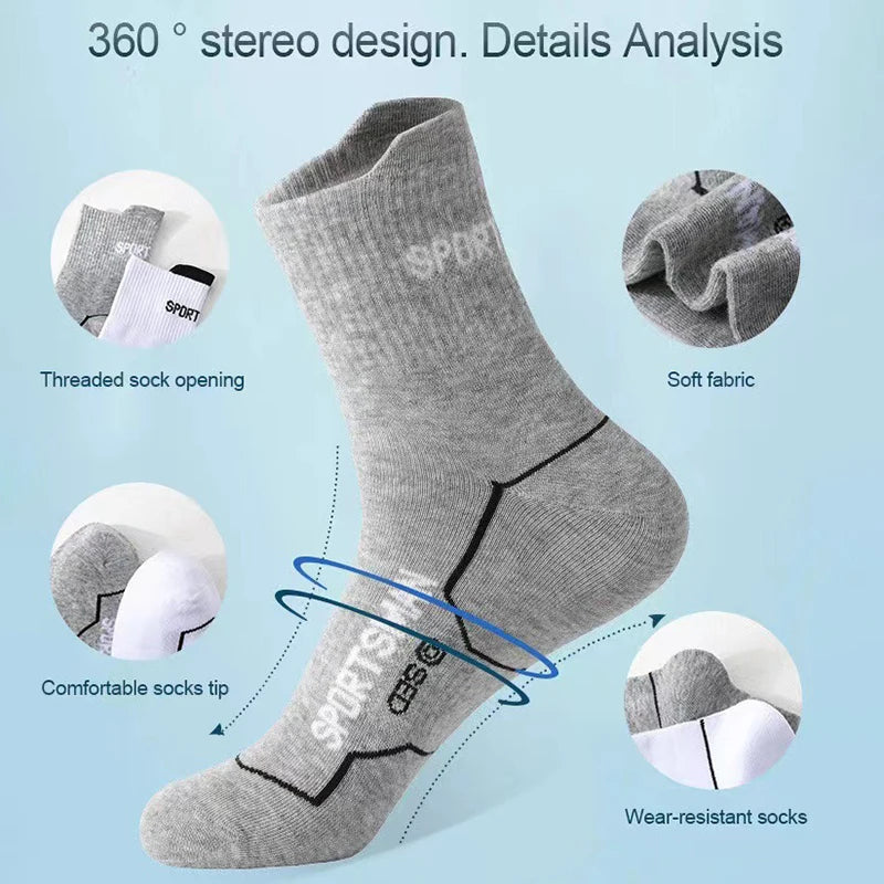 6/12 Pairs Men Mid Length Sports Socks Fashionable Geometric Patterns Breathable Odor Resistant Running Cycling Basketball Socks