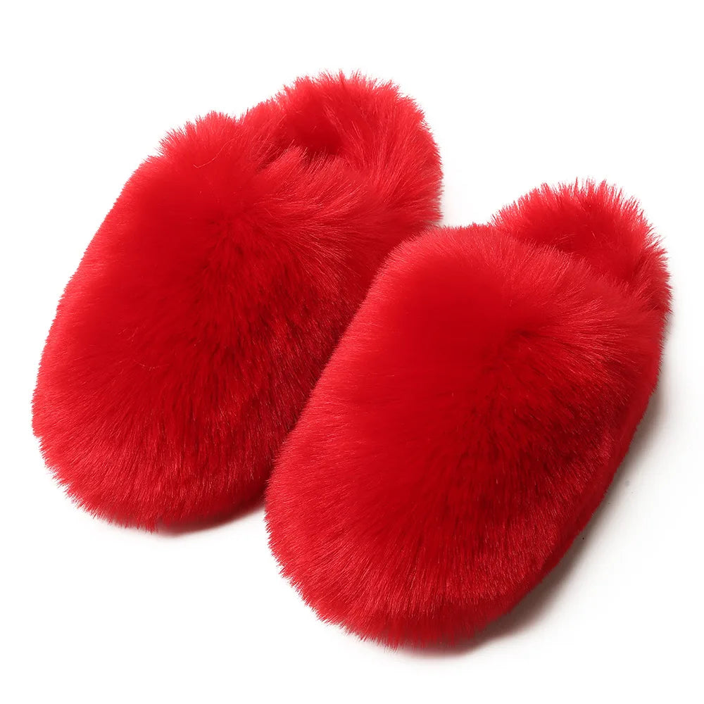 Ladies Winter High Quality Fox Fur Slippers Women Warm Fur Slides Girls Luxury Furry Slippers Soft Comfortable Home Cotton Shoes