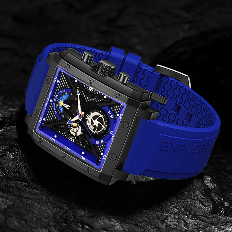 LIGE New Fashion Mens Watches Top Brand Luxury Silicone Quartz Watch For Men Waterproof Chronograph 24 Hour Moon Phase Clock+Box