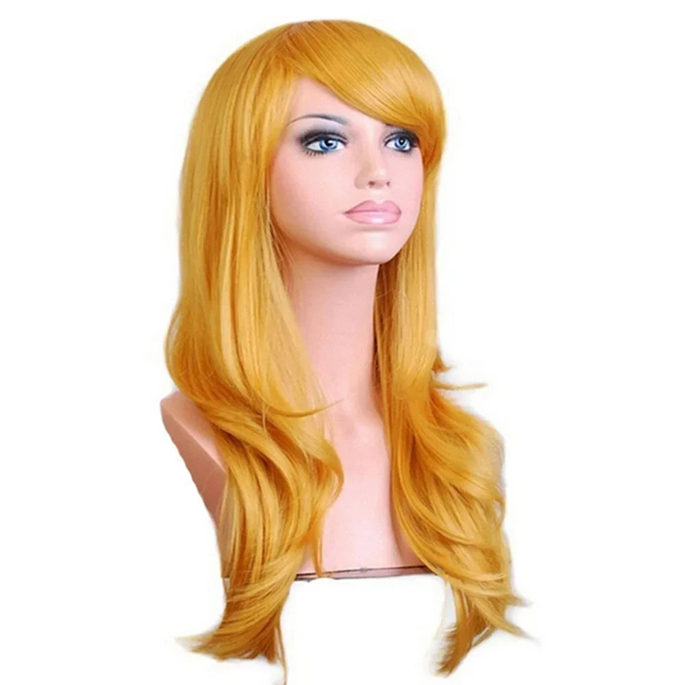 QQXCAIW Long Wavy Cosplay Wig Red Green Purple Pink Black Blue Sliver Gray Blonde Brown 70 Cm Synthetic Hair Wigs