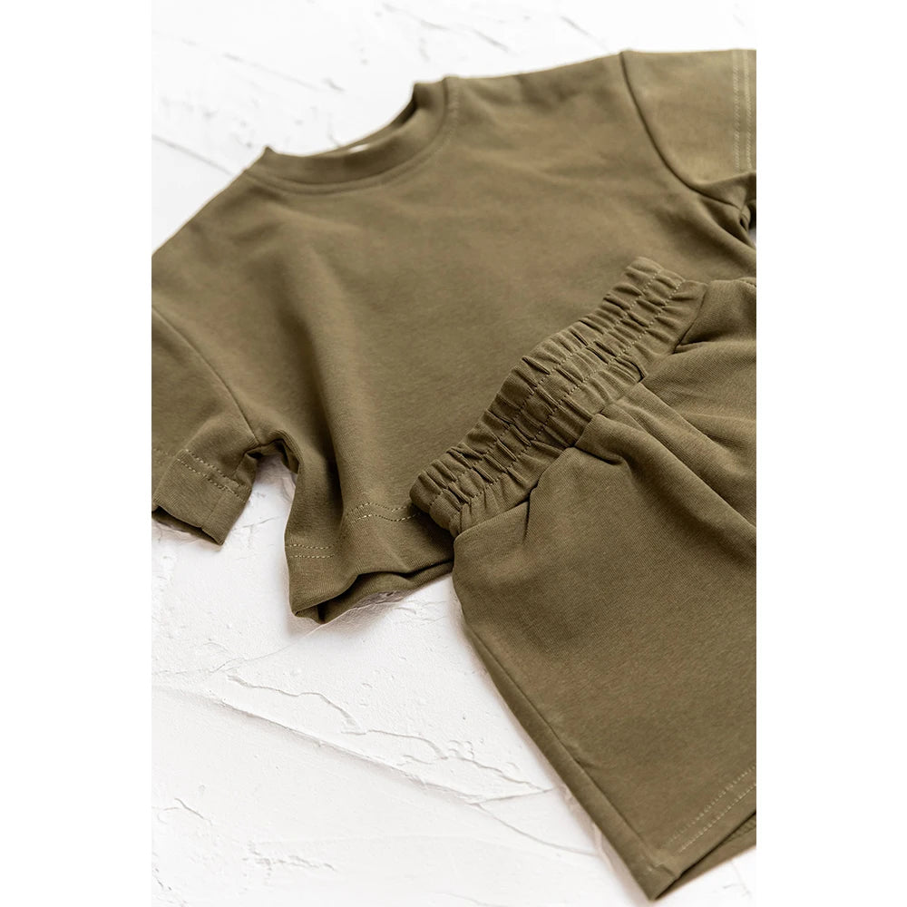 Summer Baby Casual Clothes Set Kids Soft Solid Color Casual Short Sleeve T Shirt + Shorts Kids Girls Boys Outfits Girl Clothes