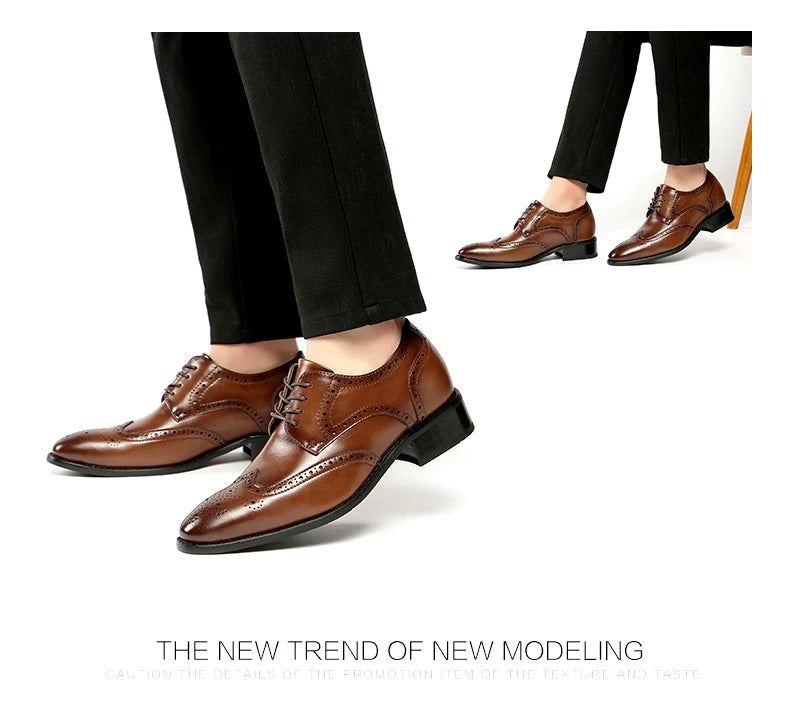 High Quality Genuine Leather Brogue Men Elevator Shoes 6CM Height Increase Oxford Men Formal Dress Shoes Business Office Wedding
