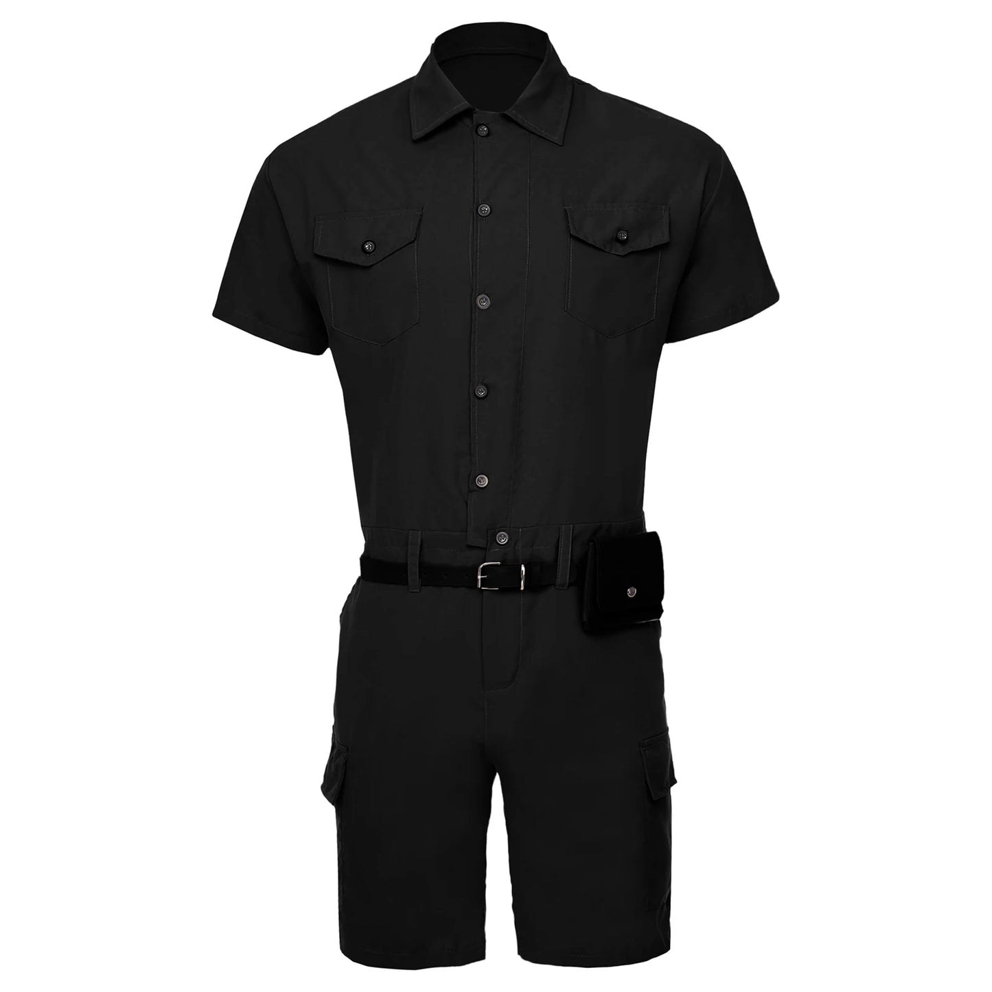 Mens Overalls Work Cargo Jumpsuit with Purse And Belt Workshop Uniform Multi-pocket Shorts Bottom Coveralls Rompers Work Wear