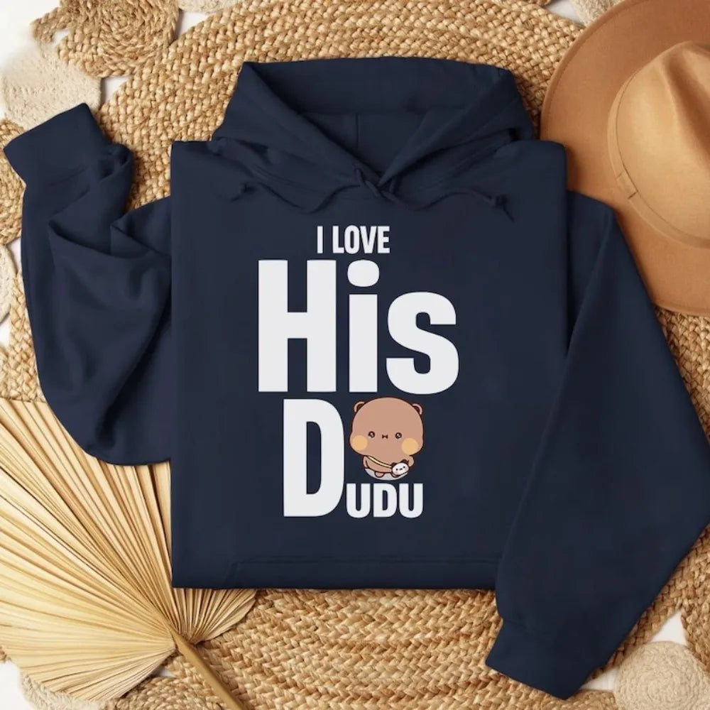 I LOVE HER HIS Bubu Dudu Bear Sweatshirt Cute Matching Couple Hoodies Anniversary Gift Clothing Men Women Casual Daily Life Tops