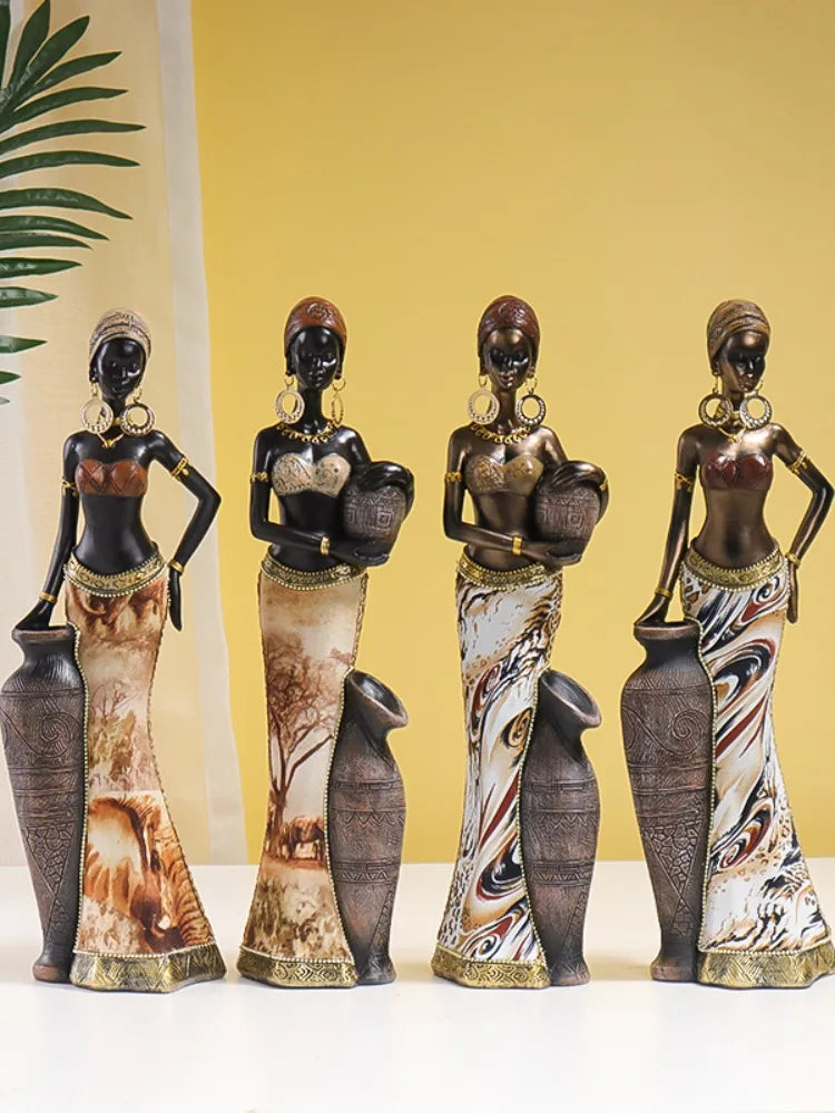 Retro African Style Resin Craft Figurines, Black Woman Art Sculpture for Bedroom, Living Room, Bar Cabinet, and Entryway Decor