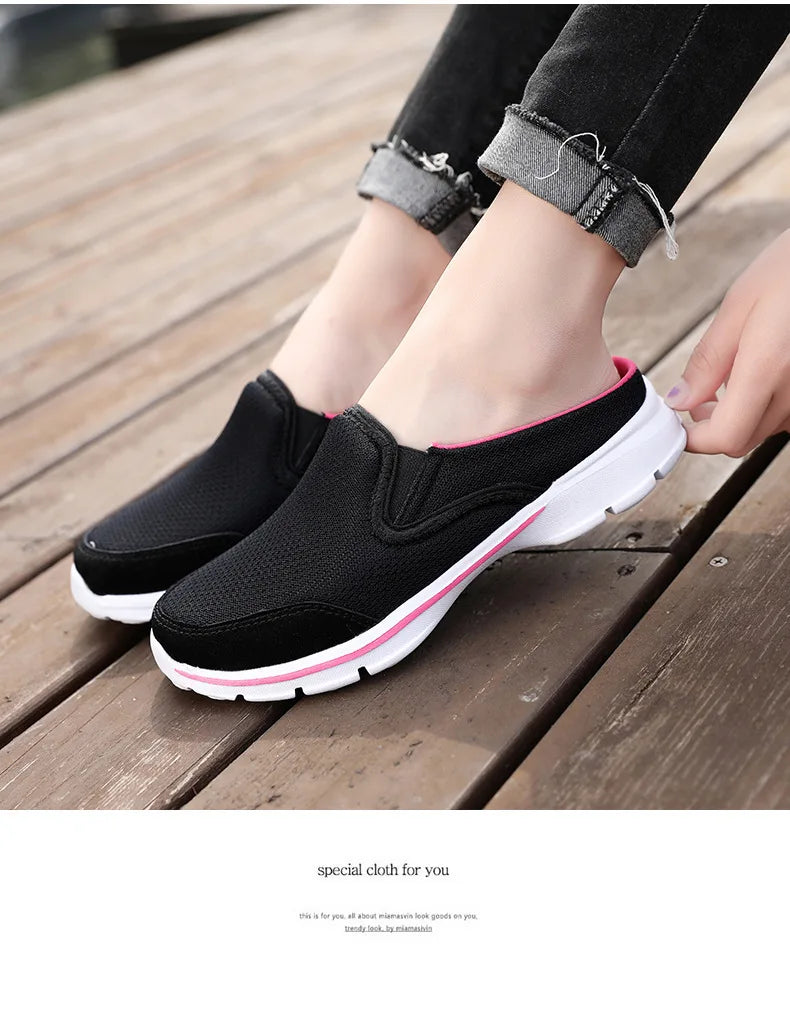 2023 Men Casual Mules Mesh Breathable Flat Slippers Summer Couple Shoes Large Size Loafers Fashion Shoes Men Street Slippers