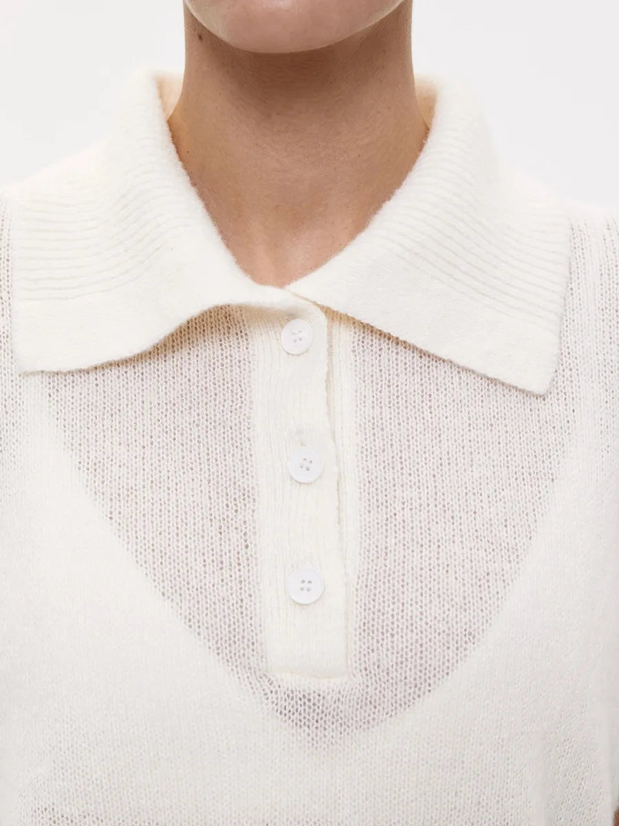 Bronladies Women's Polo Hollow Knitted Short Sleeved Sweater Spring Summer Bubble Sleeve T-shirt Female Simple Knitted Sweater