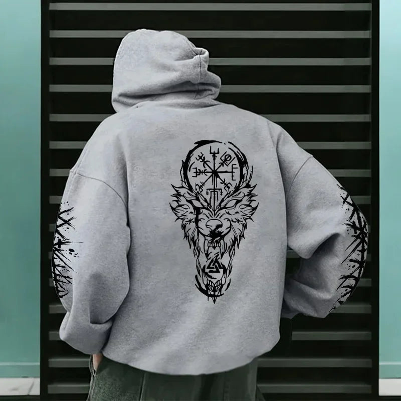 Mens Ancient Norse Raven Wolf Hooded Sweatshirt 2025 Trendy Winter Autumn Casual Sporty Jogger Top Outwear Fashion Man Hoodie