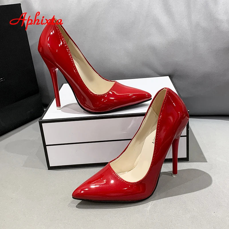 Aphixta New 4.72Inch Super High Stiletto Heels Patent Leather Women Pumps Colorful Officia Pointed Toe Shoes Plus Big Size 49 50