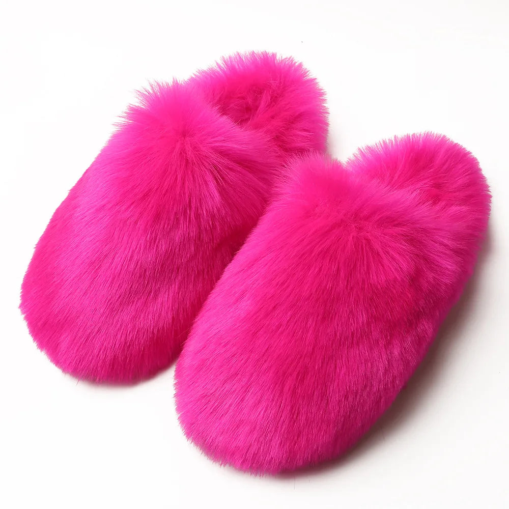 Ladies Winter High Quality Fox Fur Slippers Women Warm Fur Slides Girls Luxury Furry Slippers Soft Comfortable Home Cotton Shoes