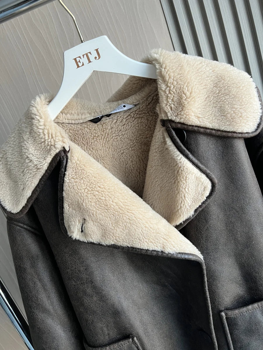 ETJ 2025 Fall/Winter New Arrival Women's ZW Series Double-Sided Collar Oversized Long-Sleeve Jacket Warm Coat 3548246