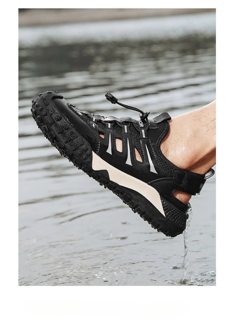 Men's Casual Sandals Summer Mesh Breathable Hollow Sneaker Men Outdoor Anti-slip Creek Shoes for Men Waterproof Roman Sandals