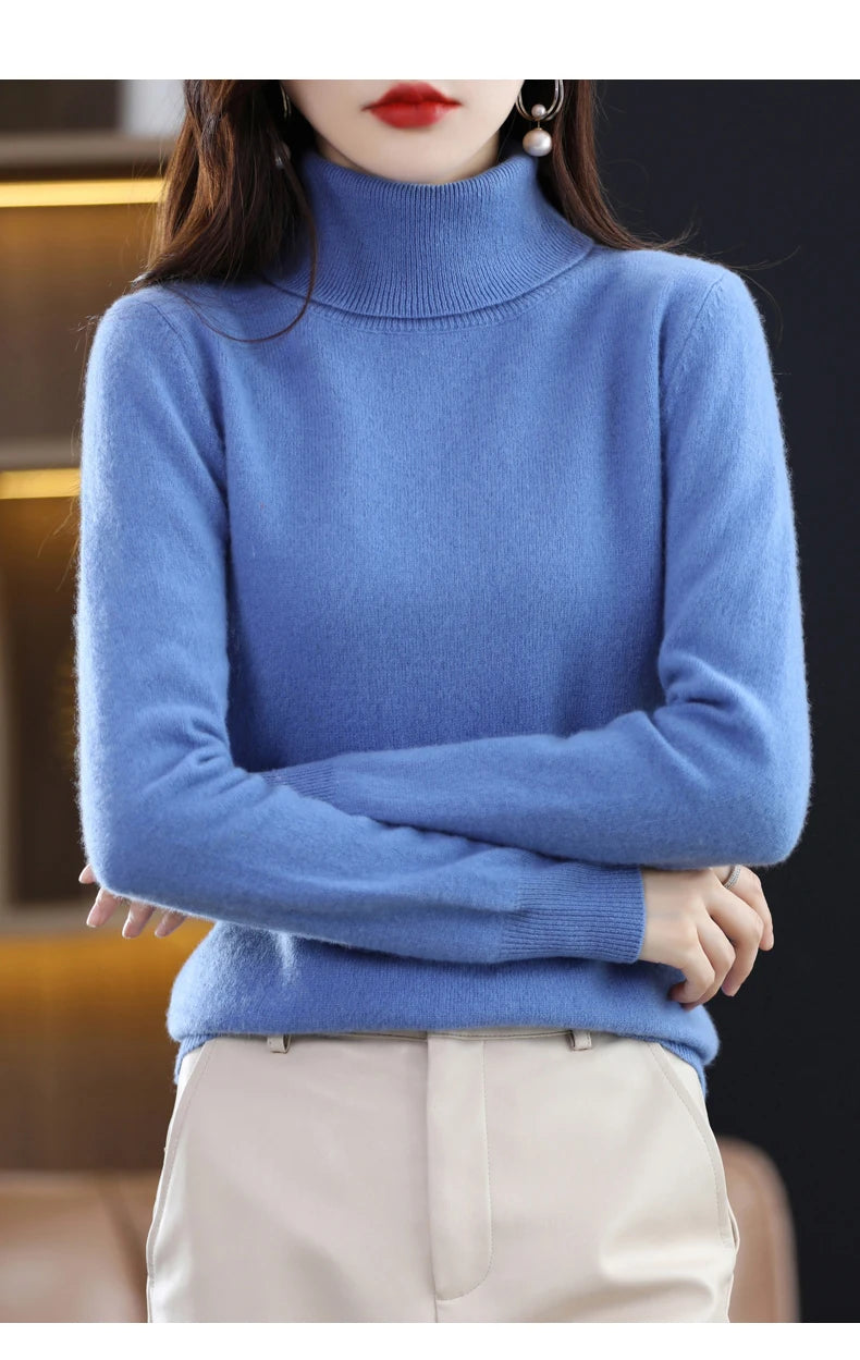 100% Merino Wool High Turnover Collar Knitted Sweater For Women's Autumn And Winter Warm Top Elegant 2YS Versatile Jiu Jia 206