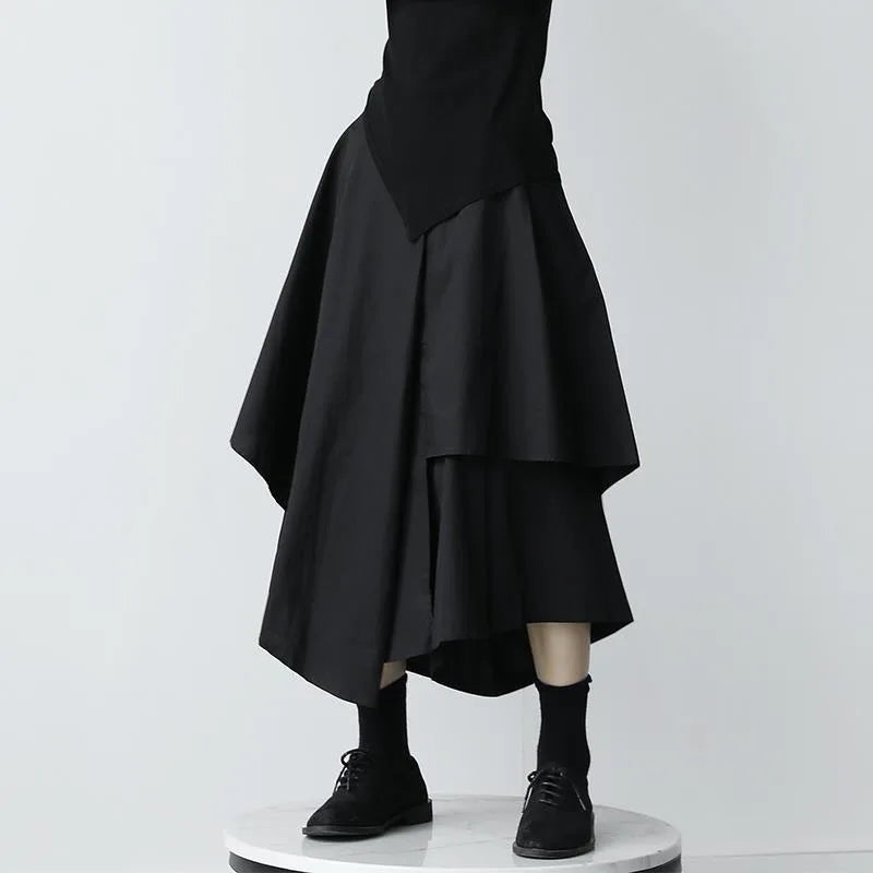 Women Skirts Gothic Irregular Skirts Pants Women High Waist White Black Long Skirts Female Pleated Skirts Culottes Women Clothes