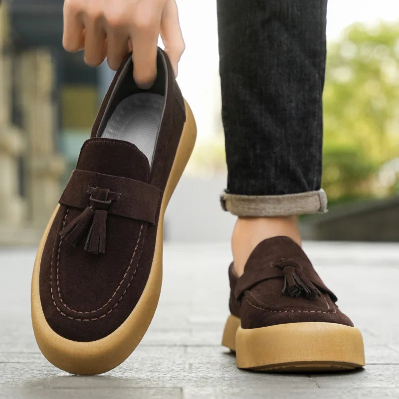 Mens Loafers Tassel Shoes Autumn  Fours Season British Style Fashion Casual Shoes Trendy Platform Anti Slip Vulcanized Shoes