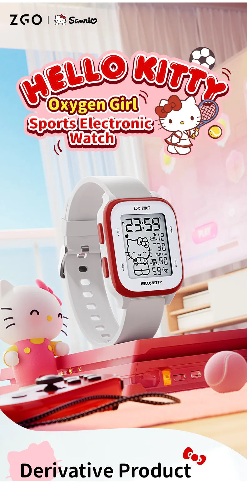ZGO X Sanrio Hello Kitty Watch For Girls Student Kids' Electronic Watches Waterproof Sports Wristwatch Girl Child Gift Box 878