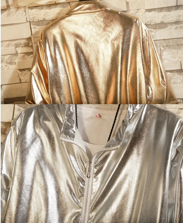 Men's Sets Shiny Metallic Suits Adult Disco 2 Piece Outfit Jacket Pants Halloween Dress Up Nightclub Stage Party Jackets Costume