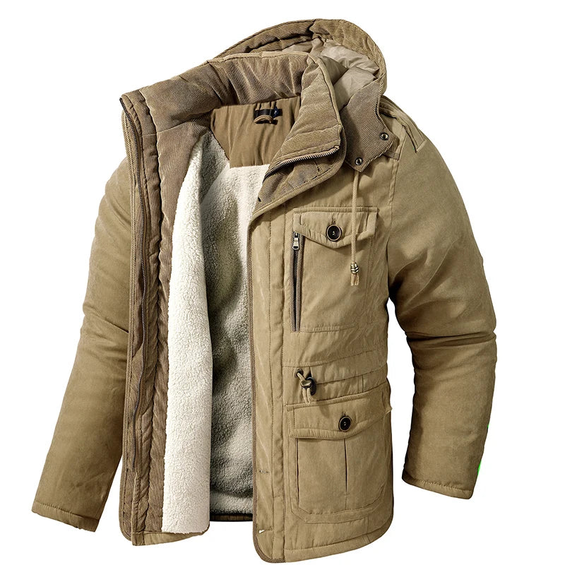 Men's Thicken Parkas Cashmere Fleece Coats Military Outdoor Warm Winter Jacket Cotton-Padded Male Windbreaker Hooded Outwear