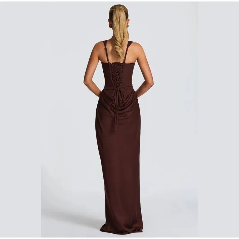 Women Sexy Solid Pleated Strapless Dress Lady Chic Off-shoulder Backless High Waist Split Dresses 2026 New Evening Party Gown