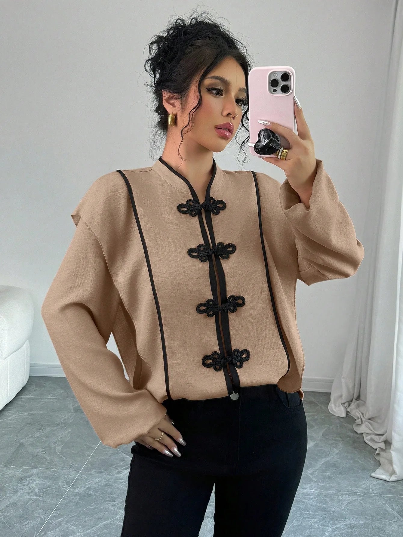 fashion Europe America Features Chinese Knot Design Long-sleeved Ethnic Style Which Casual The New Cross-border Women Shirt