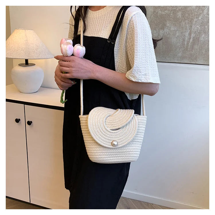 Popular Hand-woven Bags for 2025 Summer, Versatile Single-shoulder Crossbody Bags, Ins Beach Vacation Bags