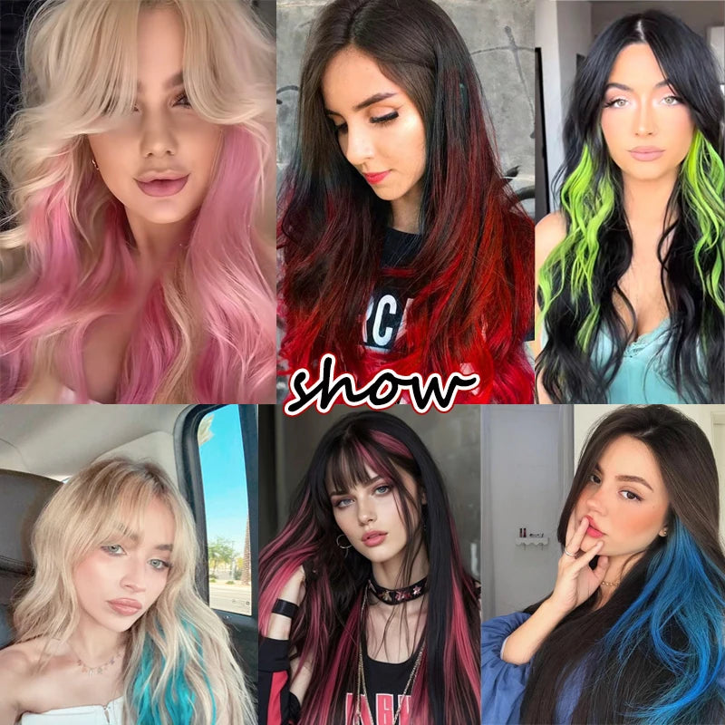 LUPU Hair Clips Hair Extensions Wig Synthetic Long Straight Gradient Color Clip-in Hair piece Hair Clips for Hair for Women Wear