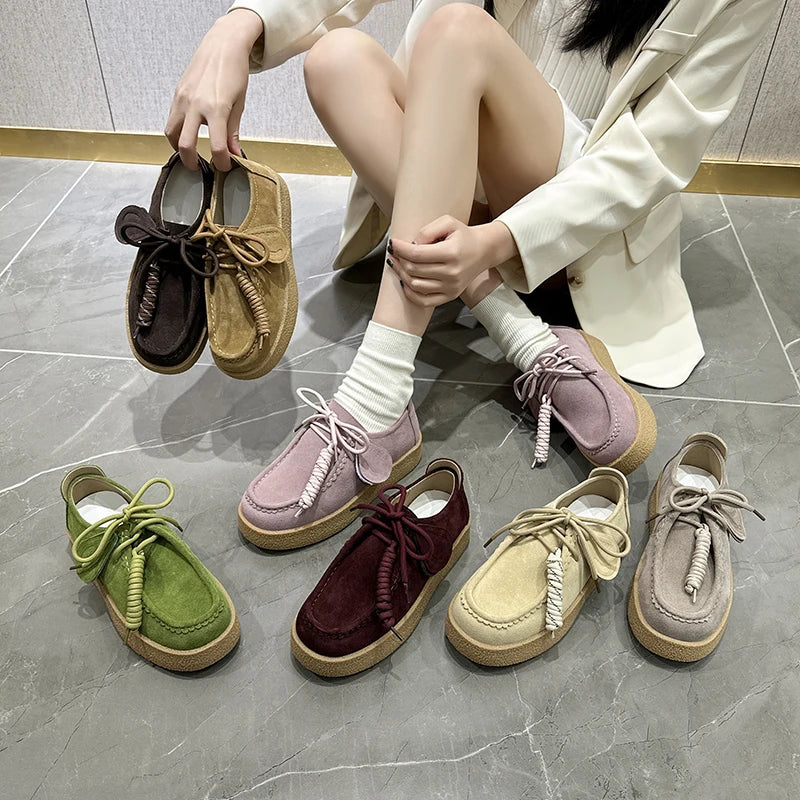 AIYUQI Genuine Leather Women's Shoes 2025 New Flat Non-slip  Derby Female Shoes Large size Lace-up Loafers For Women