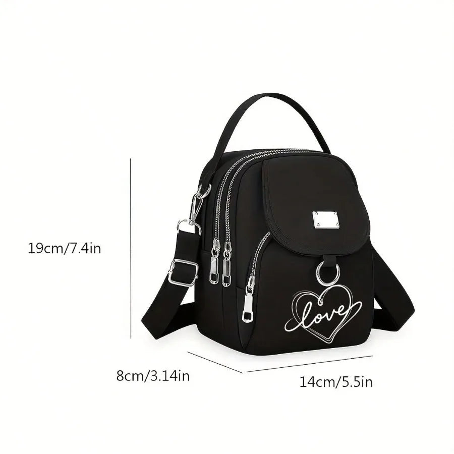 1pc Heart Love Print Shoulder Bag Women's Casual Mini Crossbody Bag Adjustable Good Capacity Small Handbag Girls Crossbody Bag