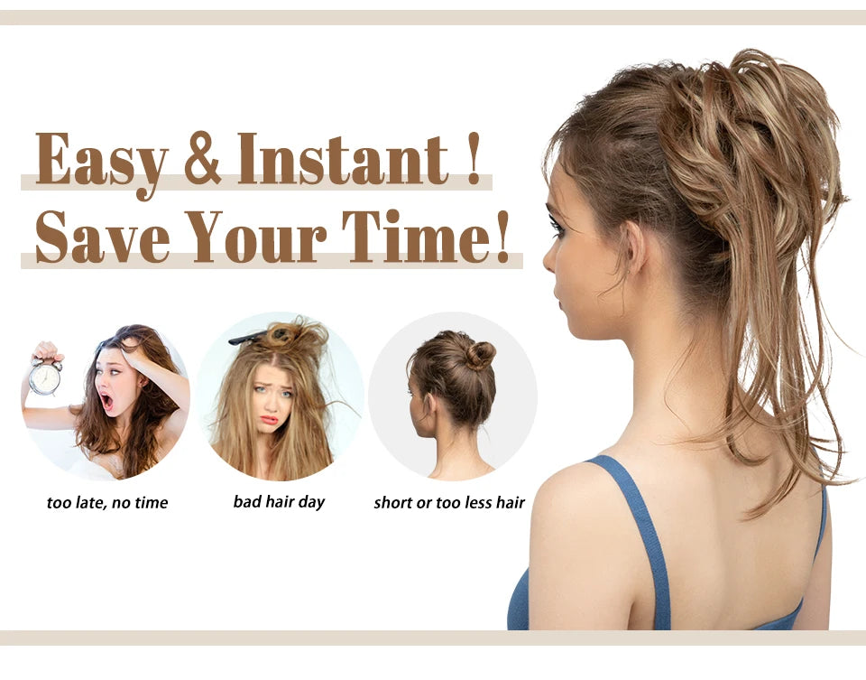 Synthetic Elastic Messy Bun Hairpieces Curly Scrunchie Black Blonde Brown Chignon Band Updo Donut For Women Natural Fake Hair