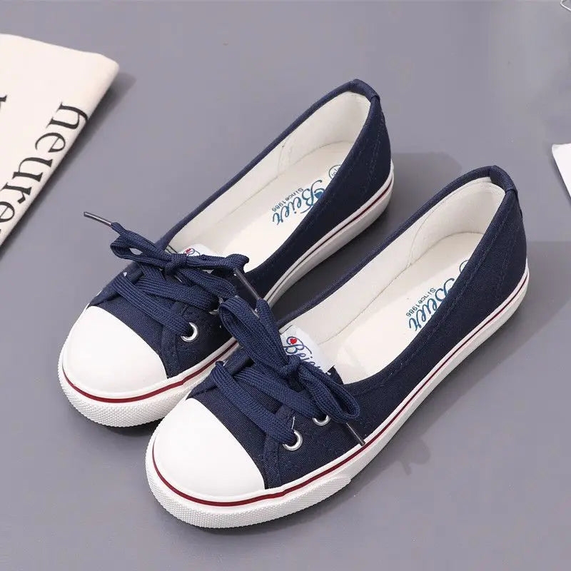 Red Women Footwear Flat Round Toe Black Canvas Ladies Shoes New Arrival 2025 Sale Cheap Vulcanized for Casual Urban 39 Walking A