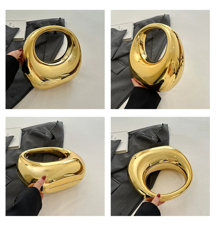 Hot Selling Creative Design Women's Top-Handle Bag PVC Metallic Luster Half Moon Banquet Women's Bag 2026 New Luxury Handbag