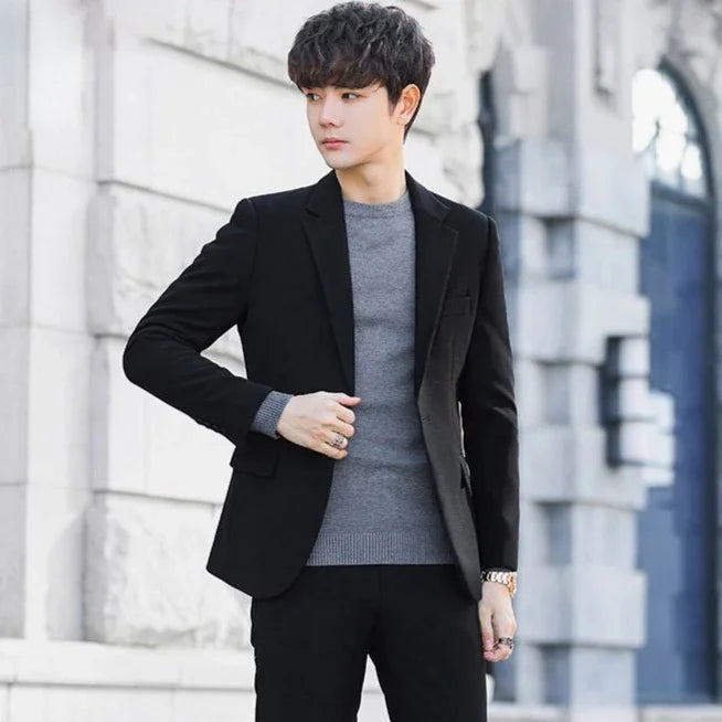 2 Piece Outfit Set Male High Quality 2025 Solid Color Slim Fit Full Men's Suits and Blazers Fashion Pants Luxury Elegant Classic