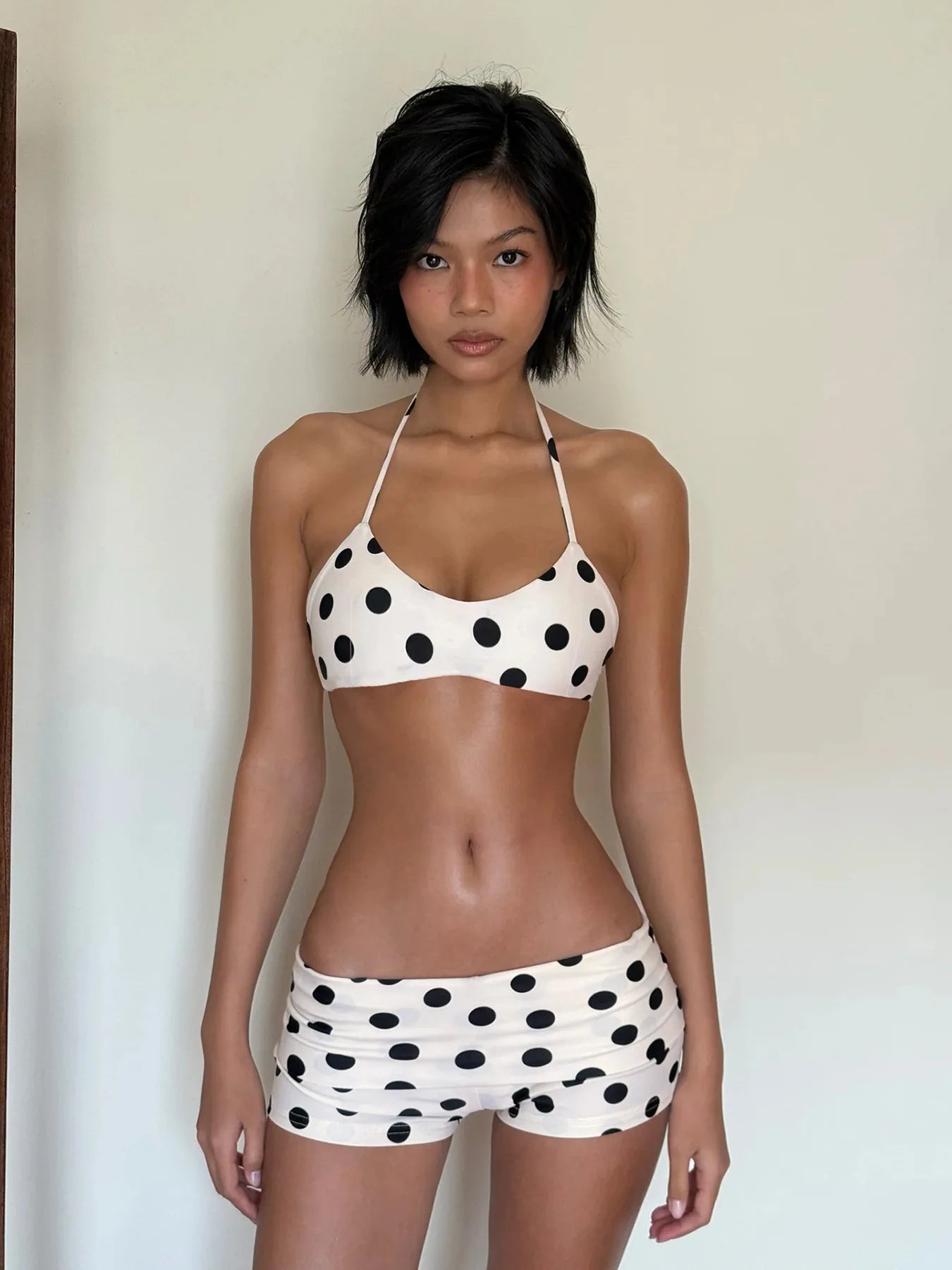 Women 2 Piece Bikini Set  Y2k Neck-wearing Bikini Sexy Polka Dot Spice Girls Shorts Beachwear Summer Holiday Low Waist Shorts
