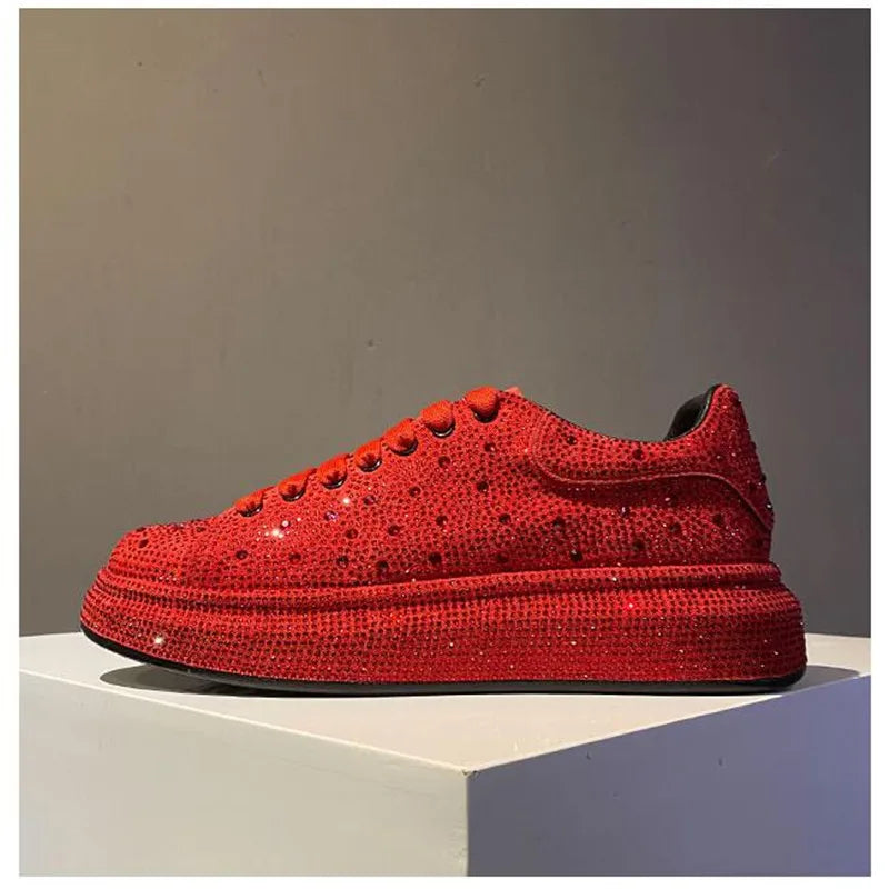 New Men Red Rhinestone Pattern All Match Brand Shoes Causal Flats Loafers Sports Walking Sneakers Zapatos Hombre